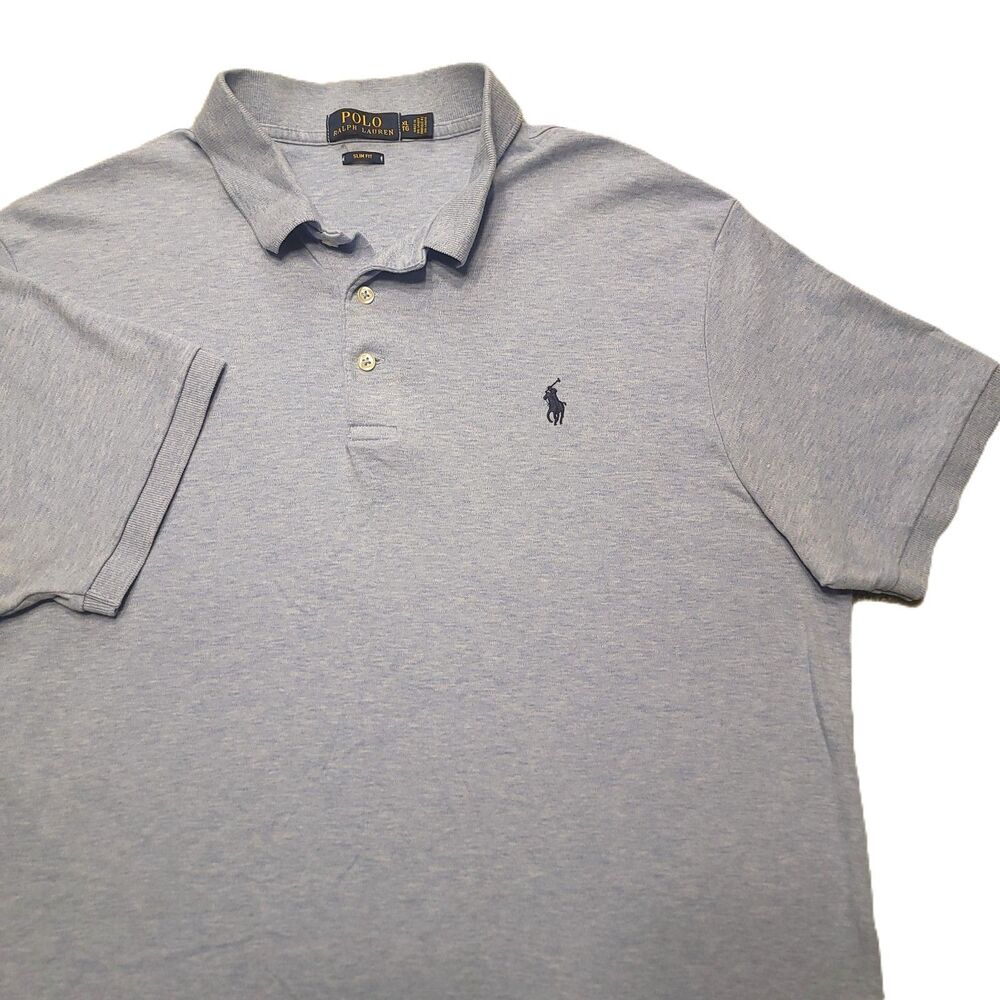 Polo Ralph Lauren Mens XL  Polo Shirt Slim Fit Light Blue Short Sleeve Golf Top